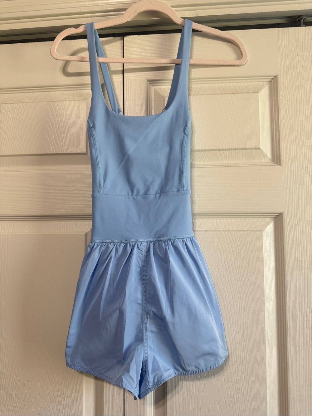 TCEC Light Blue Athletic Romper with Gathered Shorts